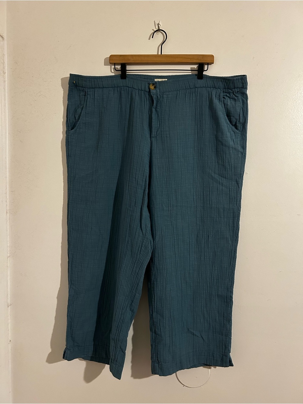 Blue wide leg cotton gauze pants